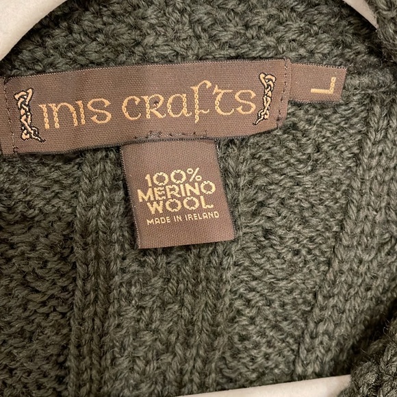 Inis Crafts Cardigan Sweater Green Wool Size Large - Picture 9 of 9